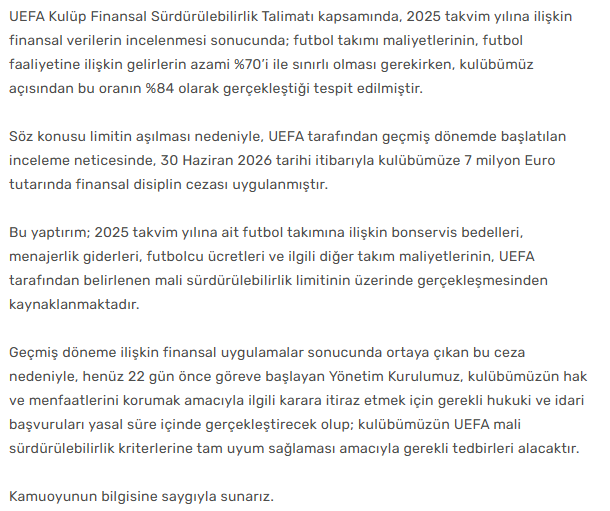 image UEFA'dan Fenerbahçe'ye Ceza